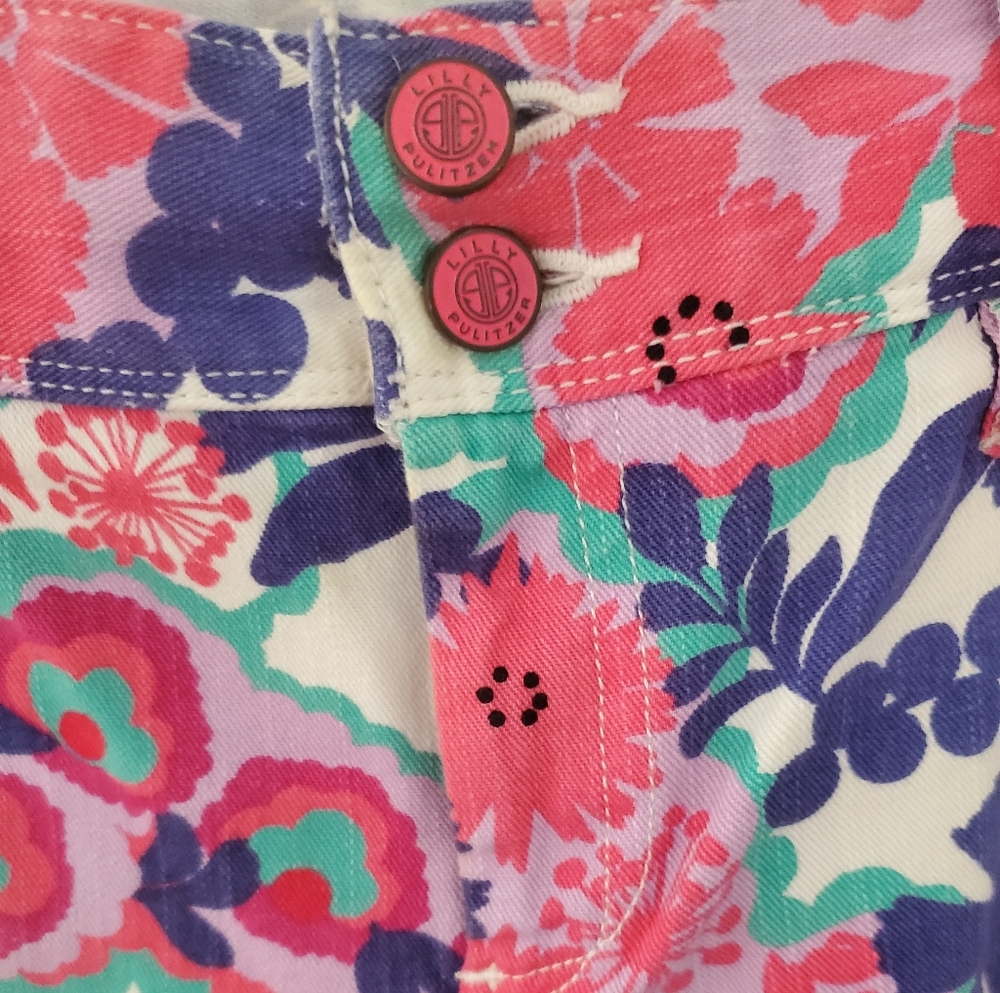 Lilly Pulitzer 8 Worth Women's Floral Ankle Jeans - Pink and Blue